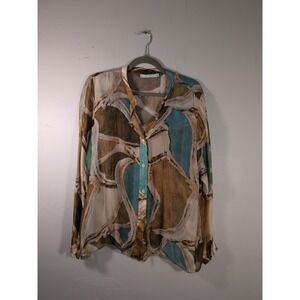 Tempo‎ Paris Sheer 2-Pc Brown And Blue Blouse M/L